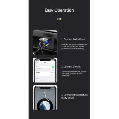 Bluetooth-адаптер Usams US-SJ464 Car Wireless Audio Receiver USB-A + AUX to Bluetooth 5.0 Tarnish (SJ464JSQ01)