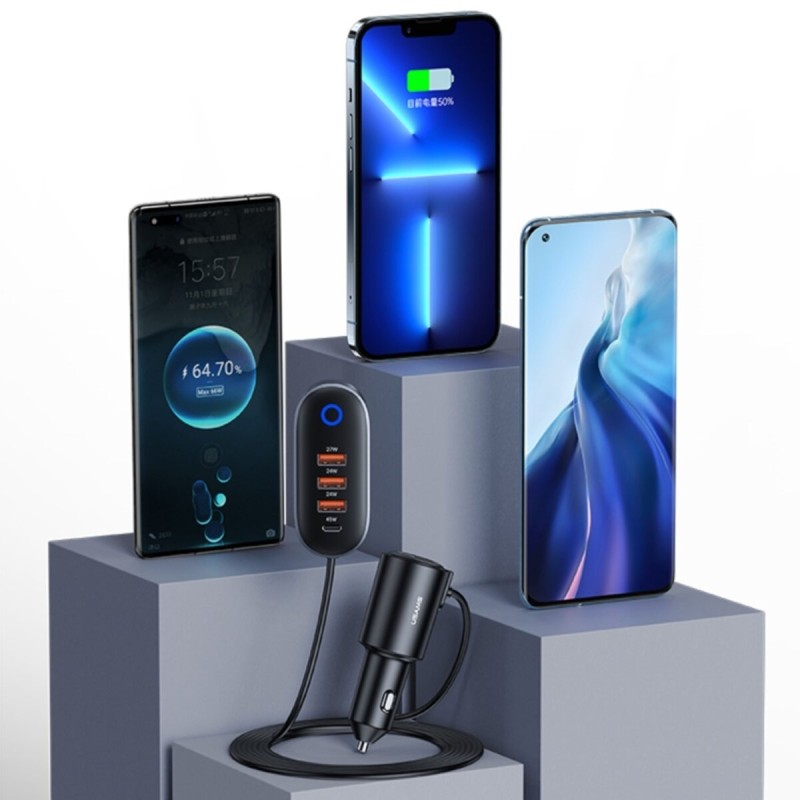 АЗП Usams US-CC161 Car Charger 3xUSB Type-A (Quick Charge 3.0) + USB Type-C (Power Delivery) 156W with cigarette lighter Black (CC161CC01)