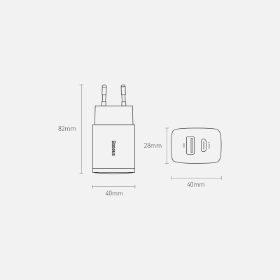 Сетевое зарядное устройство BASEUS Compact Fast Charger 20W 3A EU USB + Type-C Power Delivery + QC3.0 Black (CCXJ-B01)