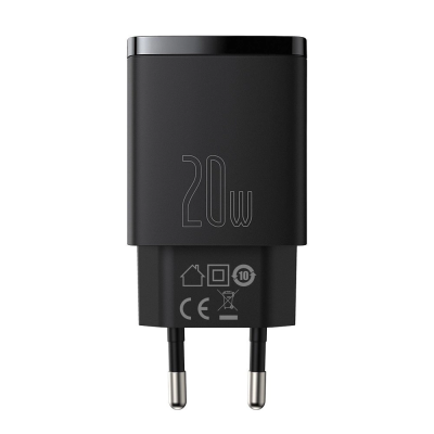 Сетевое зарядное устройство BASEUS Compact Fast Charger 20W 3A EU USB + Type-C Power Delivery + QC3.0 Black (CCXJ-B01)