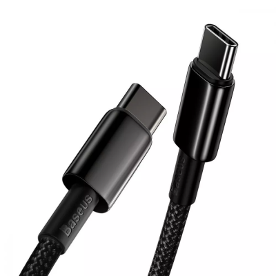 Cable Baseus Tungsten Gold Data Cable 100W, Power Delivery, Quick Charge 3.0, 480Mbps, Type-C to Type-C 1m Black (CATWJ-01)