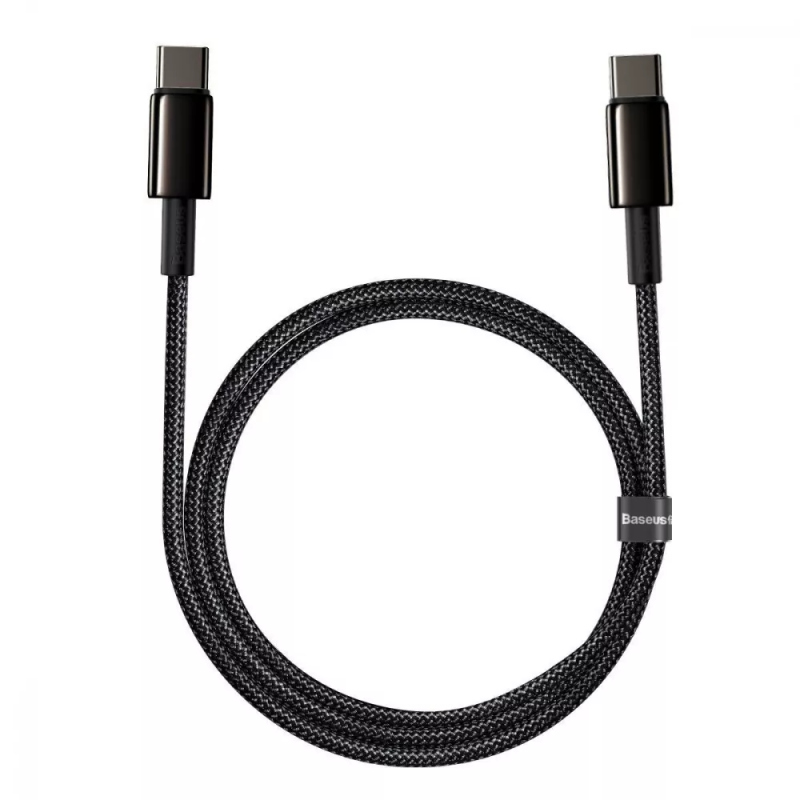 Cable Baseus Tungsten Gold Data Cable 100W, Power Delivery, Quick Charge 3.0, 480Mbps, Type-C to Type-C 2m Black (CATWJ-A01)