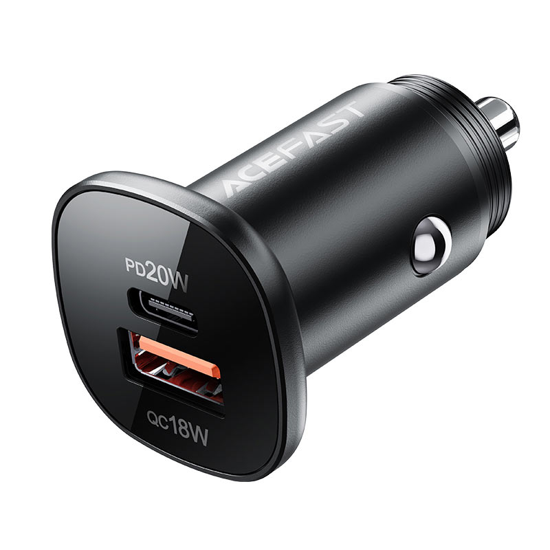 АЗП Acefast B1 Mini 38W (USB-C + USB-A) Dual Port Metal Car Charger Black (AFB1B)