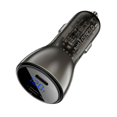 АЗУ Acefast B10 Metal Car Charger 60W (USB-C + USB-C) с цифровой игрой Black (AFB10)