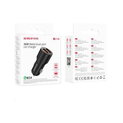 АЗП Borofone BZ19B Wisdom 36W (18W+18W) Dual Port QC3.0 USB-A Car Charger Black