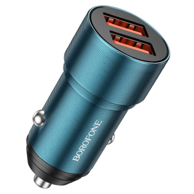 АЗУ Borofone BZ19B Wisdom 36W (18W+18W) Dual Port QC3.0 USB-A Car Charger Sapphire Blue