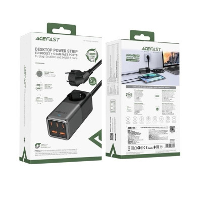 Мережевий зарядний пристрій Acefast Z2 PD75W GAN (3xUSB-C + 2xUSB-A) Desktop Charging Adapter 1.5 м Black