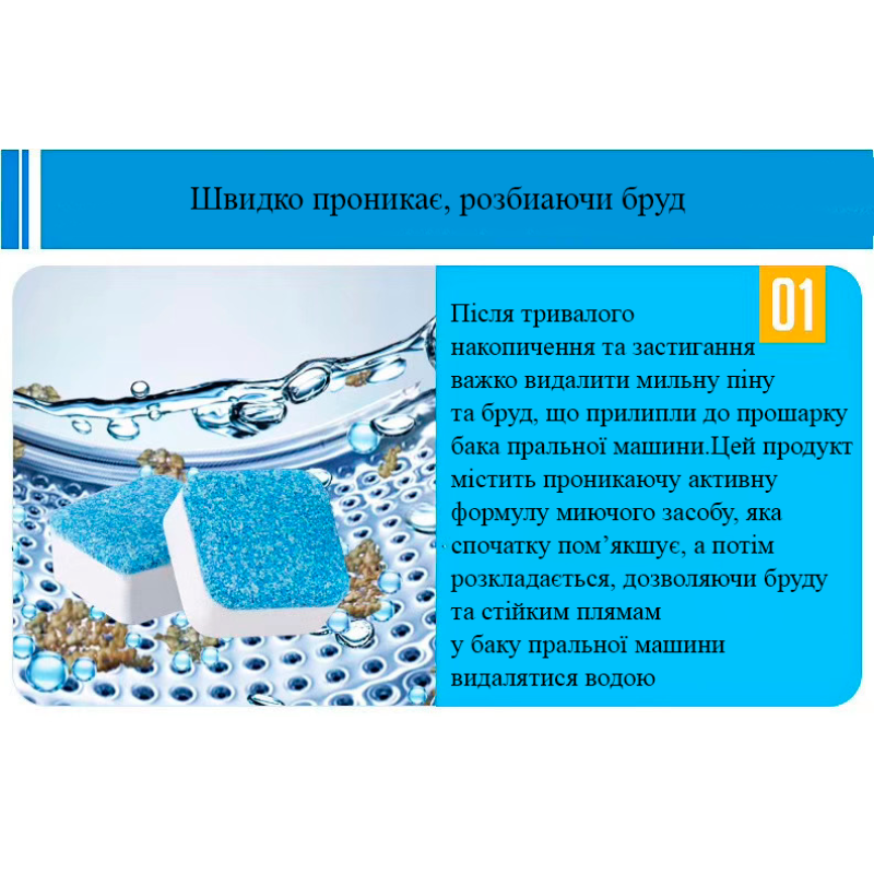 Таблетки для догляду за пральною машиною Антибактеріальна 12 шт/уп