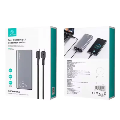 Внешний аккумулятор (павербанк) Usams US-CD165 30000 mAh 65W 2x Type-A + 1x USB Type-C Grey (US-CD165/US-SJ459)