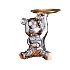 Ключница органайзер копилка для мелочей Медведь с поднятой рукой Серебряный