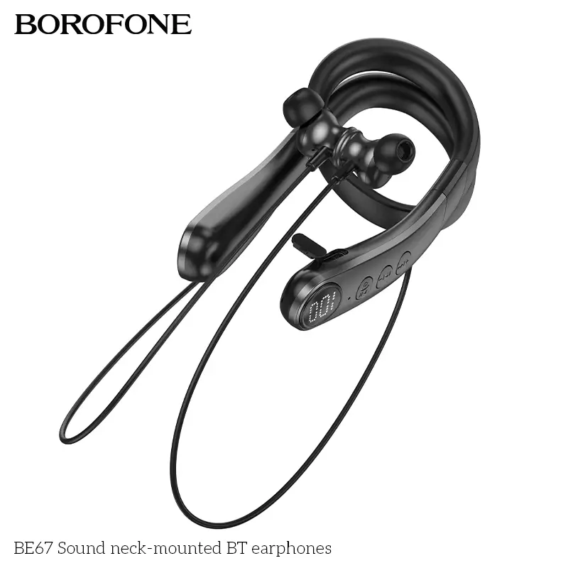 Наушники спортивные Borofone BE67 Sound Neck-mounted BT earphone, Bluetooth 5.4, 60 часов работы, 400mAh Black