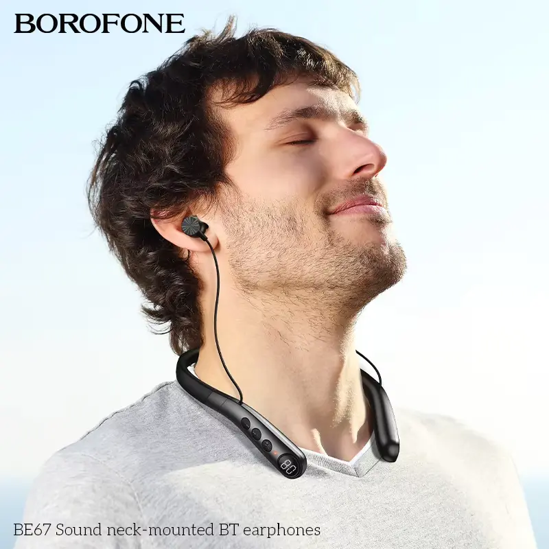 Sports headphones Borofone BE67 Sound Neck-mounted BT earphone, Bluetooth 5.4, 60 hours of operation, 400mAh Black