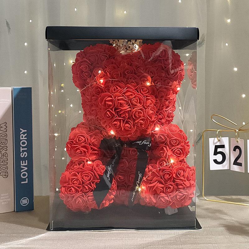 Teddy bear made of roses in a gift box 40 cm Red