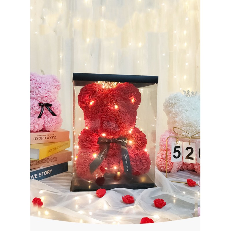 Teddy bear made of roses in a gift package 40 cm Pink