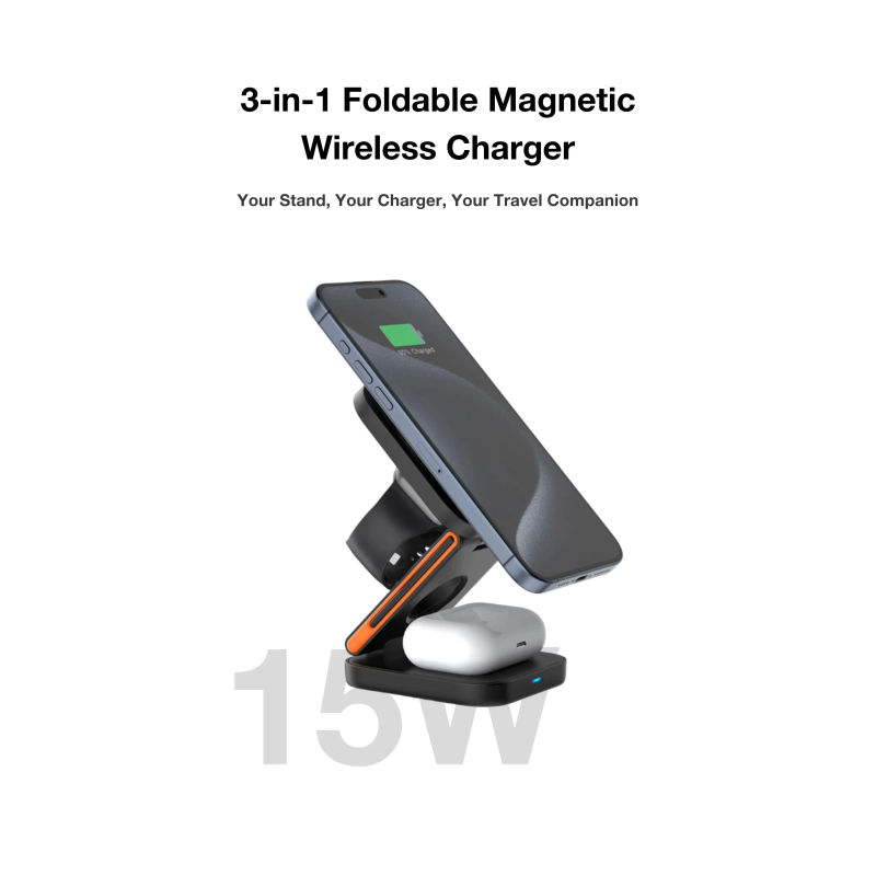 Бездротовий зарядний пристрій Gebra SW068 3 in 1 Wireless Charger Station 15W Black (ОЕМ версія)