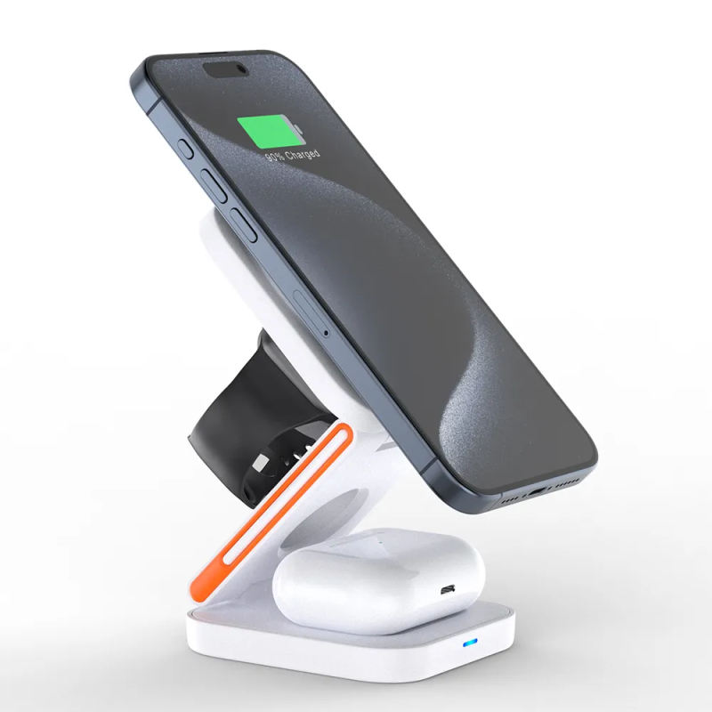 Бездротовий зарядний пристрій Gebra SW068 3 in 1 Wireless Charger Station 15W White (ОЕМ версія)