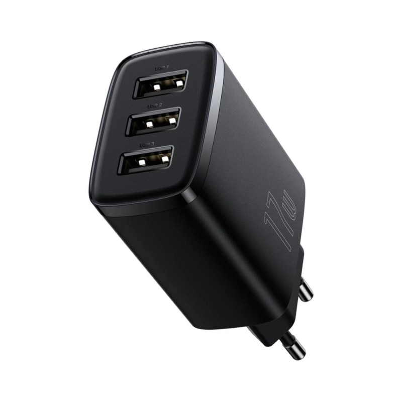 Сетевое зарядное устройство Baseus Compact Charger 3xUSB-A 17W EU Black (CCXJ020101)