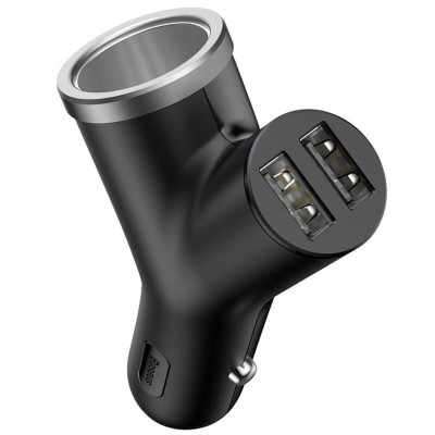 АЗП Baseus Y type 2xUSB-A+Прикурювач Car Charger 3.1 A Black (CCALL-YX01)