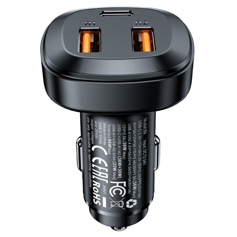 AZP ACEFAST B9 66W (2USB-A+USB-C) three port metal car charger (AFB9)