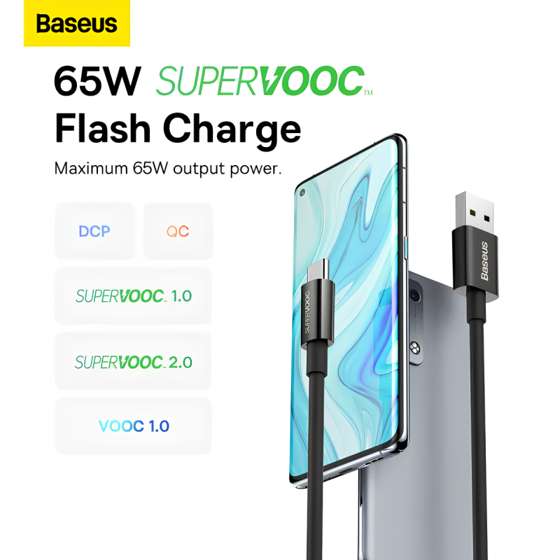 Cable Baseus Superior Series (SUPERVOOC) Fast Charging Data Type-C 65W 1m Black (CAYS000901)