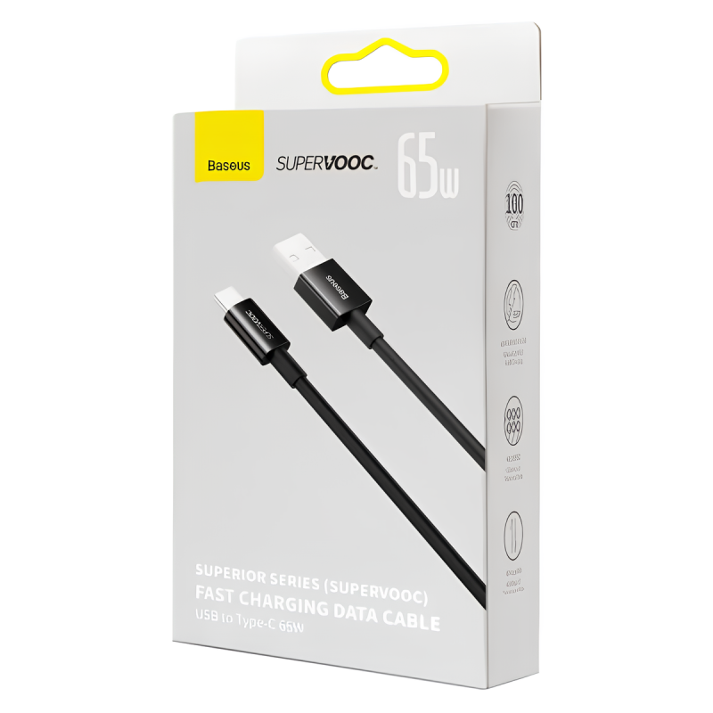 Cable Baseus Superior Series (SUPERVOOC) Fast Charging Data Type-C 65W 1m Black (CAYS000901)