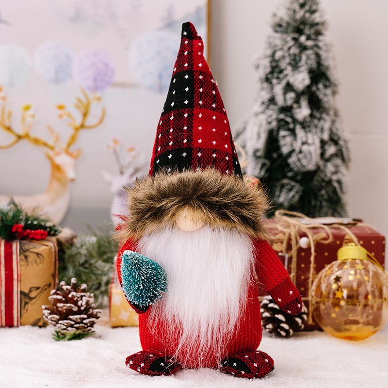 New Year soft figure Gnome with Christmas tree 30 cm Boy Red