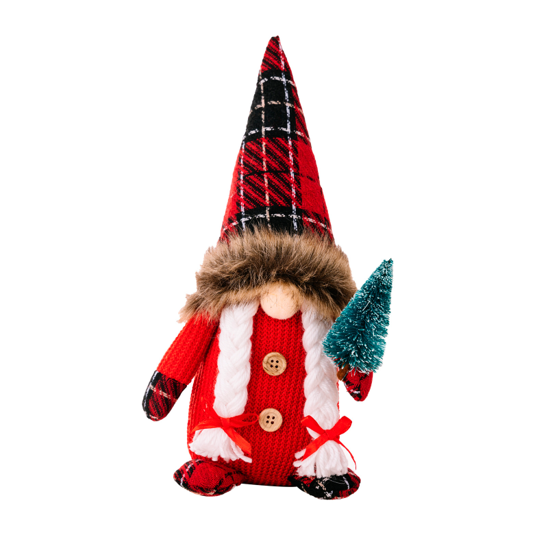 New Year soft figure Gnome with Christmas tree 30 cm Red girl