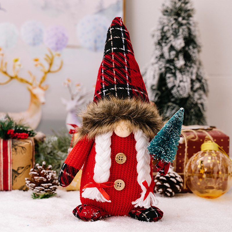 New Year soft figure Gnome with Christmas tree 30 cm Red girl