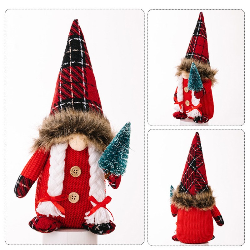 New Year soft figure Gnome with Christmas tree 30 cm Red girl