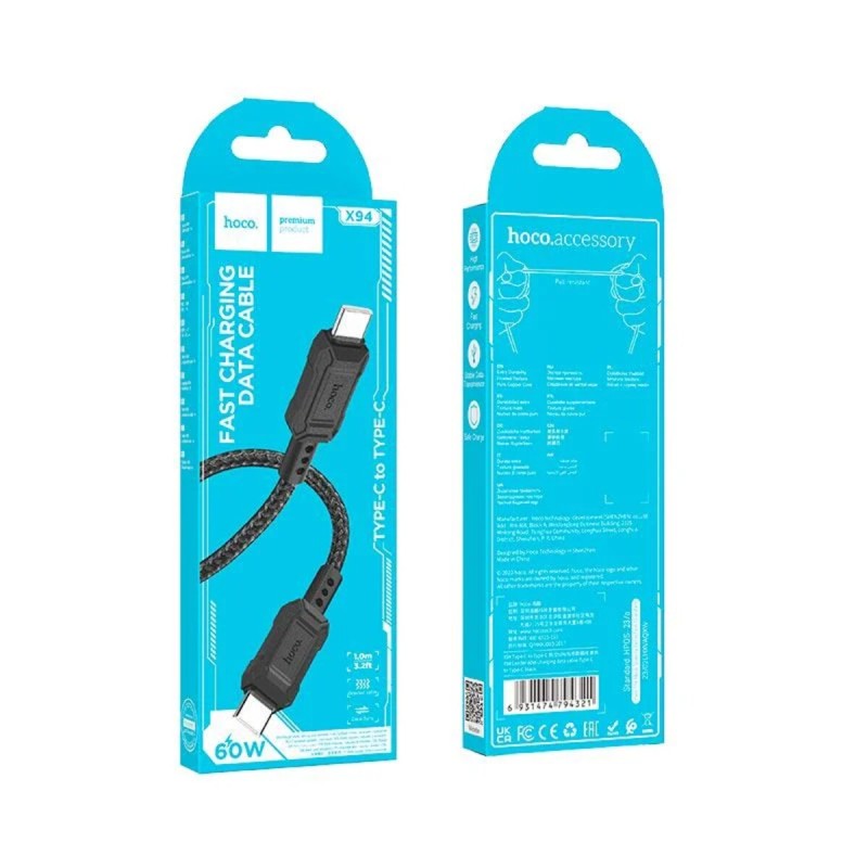 Кабель HOCO X94 Leader 60W charging data cable Type-C to Type-C 1м Black