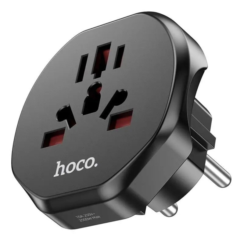 Перехідник мережевий HOCO AC6 Unimpeded universal conversion plug Black