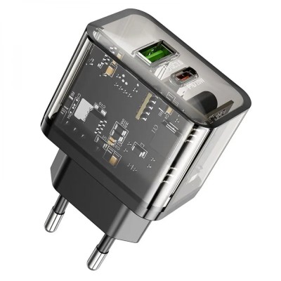 Мережевий зарядний пристрій HOCO N34 Dazzling dual-port PD 20W+QC3.0 Type-C+USB Black