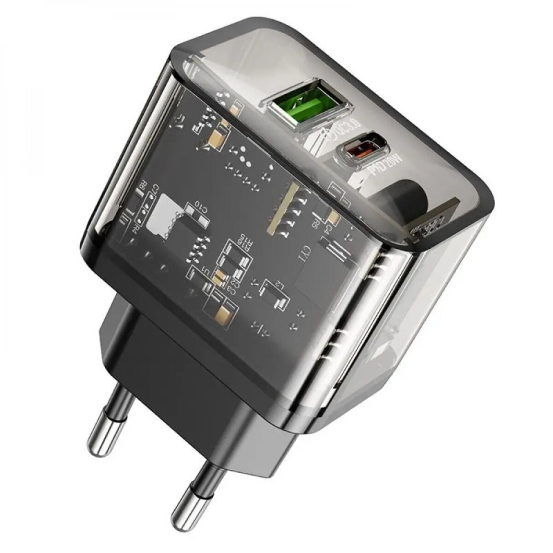 Мережевий зарядний пристрій HOCO N34 Dazzling dual-port PD 20W+QC3.0 Type-C+USB Black