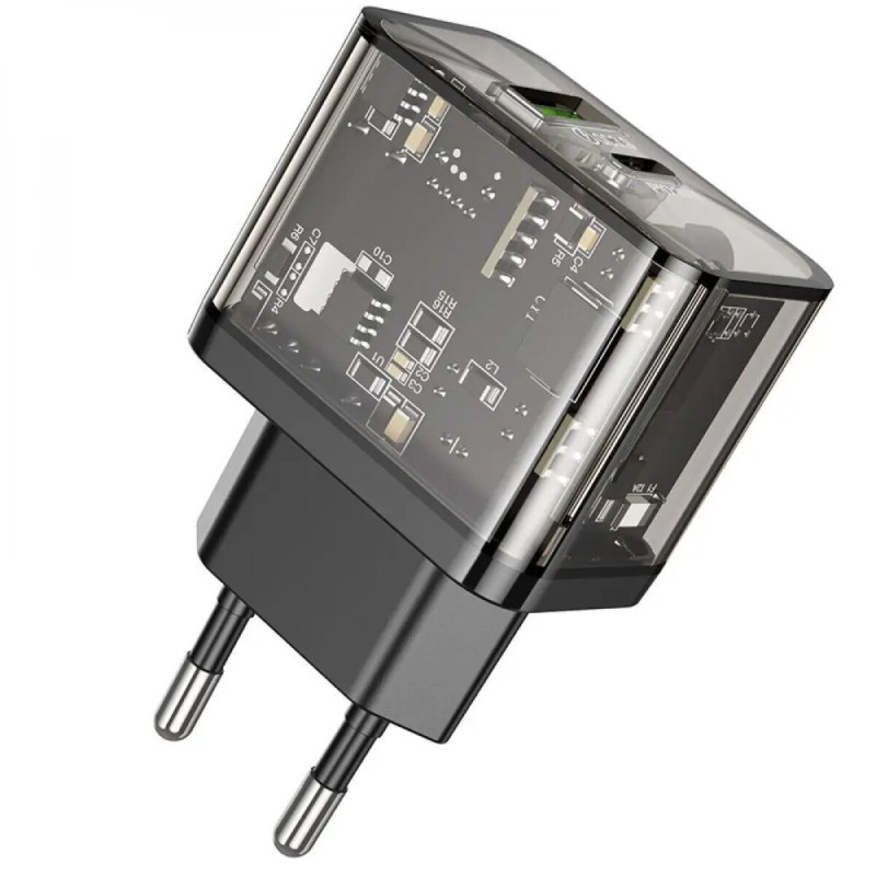 Мережевий зарядний пристрій HOCO N34 Dazzling dual-port PD 20W+QC3.0 Type-C+USB Black