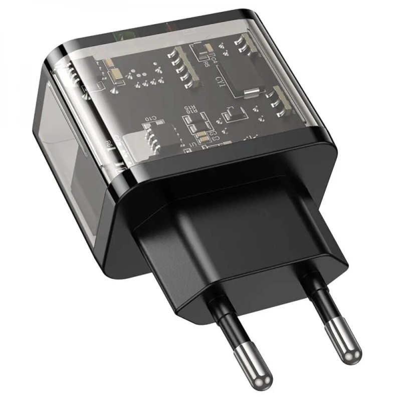 Мережевий зарядний пристрій HOCO N34 Dazzling dual-port PD 20W+QC3.0 Type-C+USB Black
