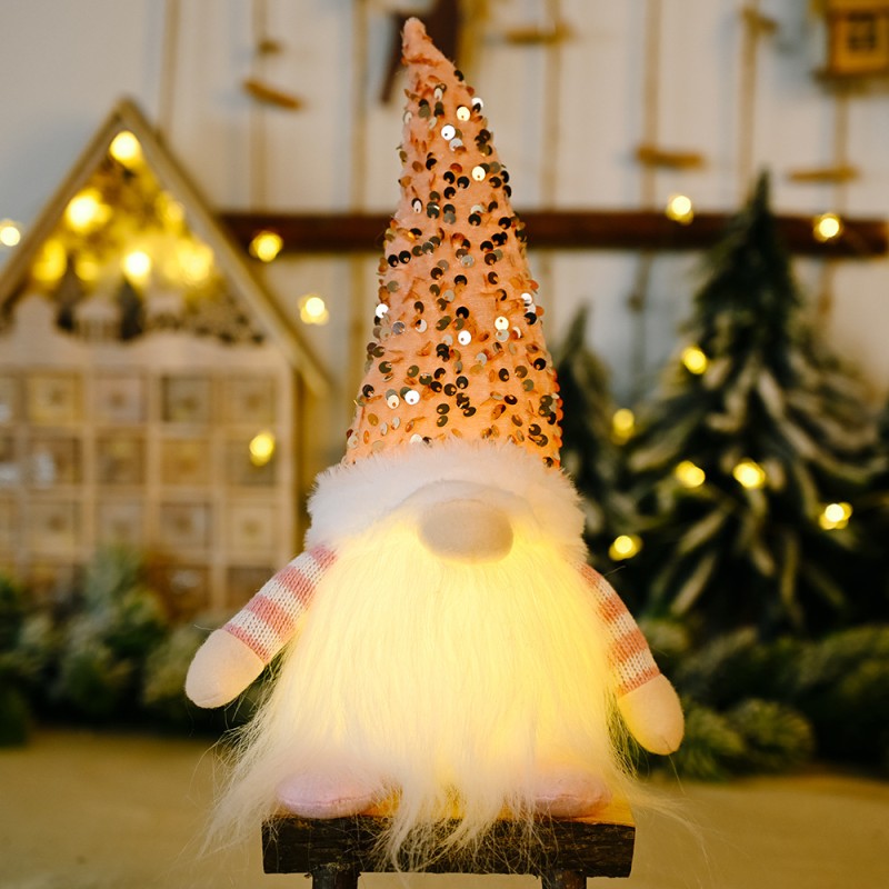 New Year's figure Gnome with illumination under the Christmas tree 30 cm Pink