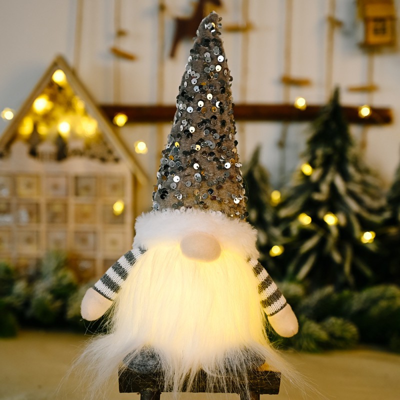 New Year's figurine Gnome with illumination under the Christmas tree 30 cm Gray