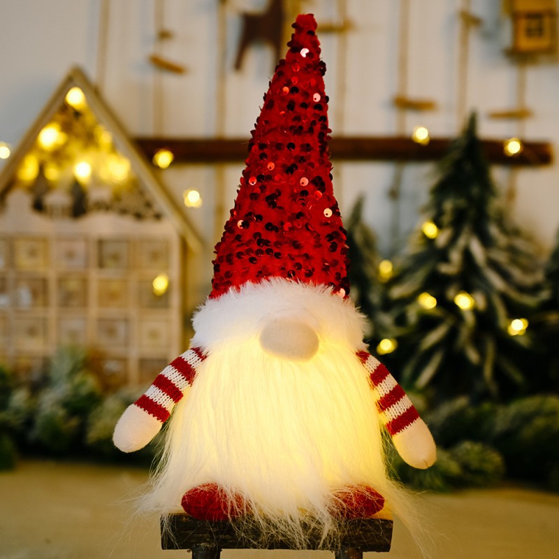 New Year's figure Gnome with illumination under the Christmas tree 30 cm Red