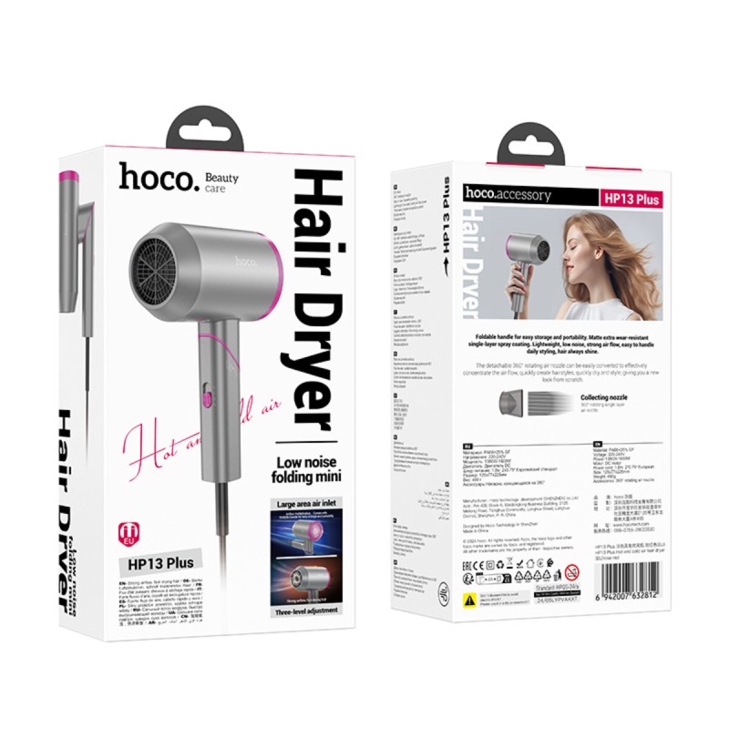 Hairdryer HOCO HP13 Plus cold + warm air (EU) Rose red