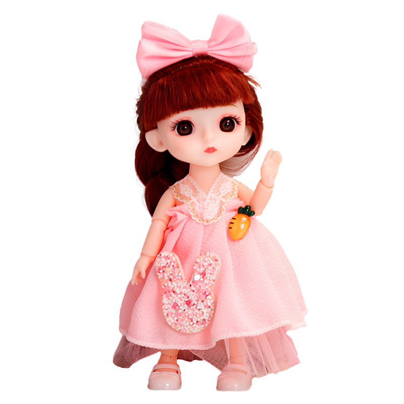 Cute Bunny doll in a pink dress with a bow 15 cm