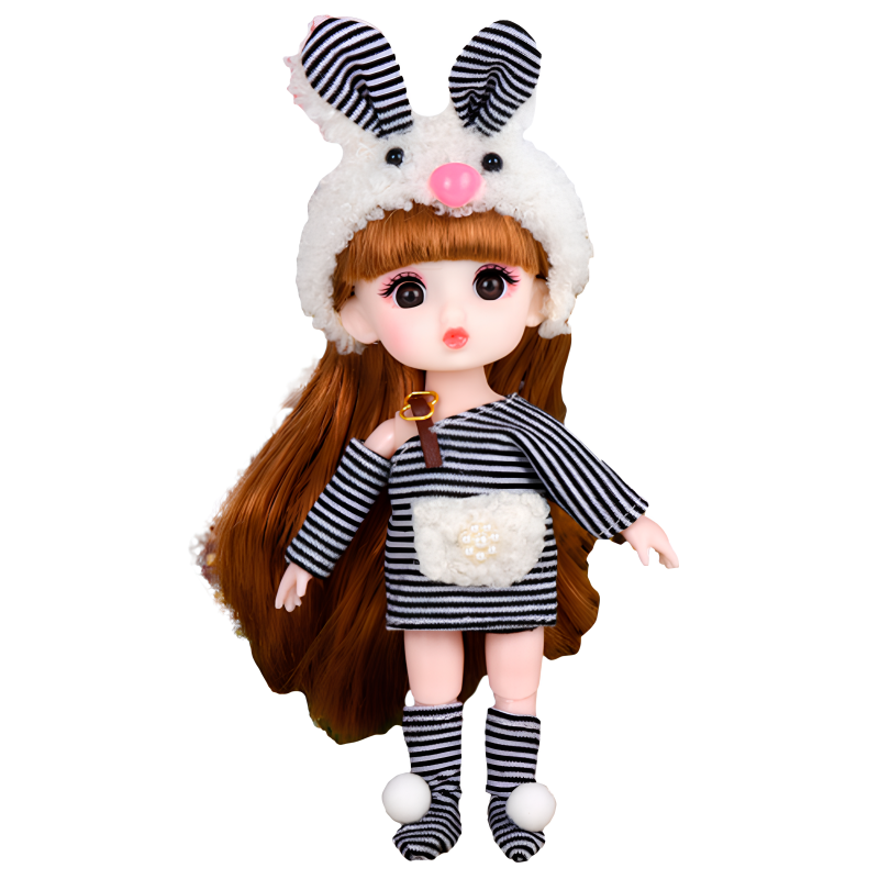 Striped Bunny doll in a stylish look with ears 15 cm