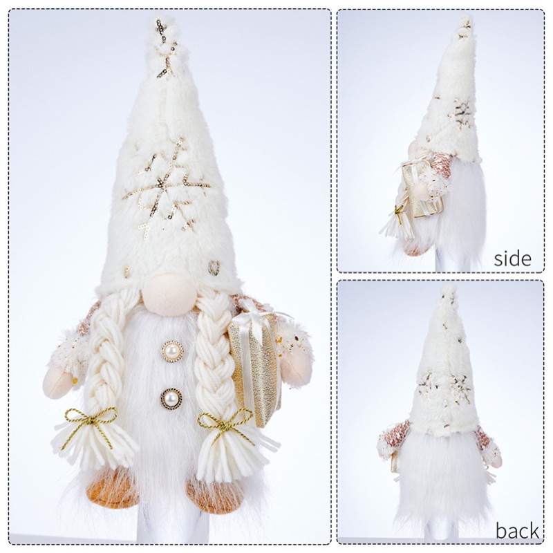 New Year's figure Gnome with illumination under the Christmas tree 30 cm Boy White