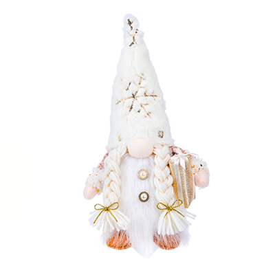 New Year's figurine Gnome with illumination under the Christmas tree 32 cm Girl White