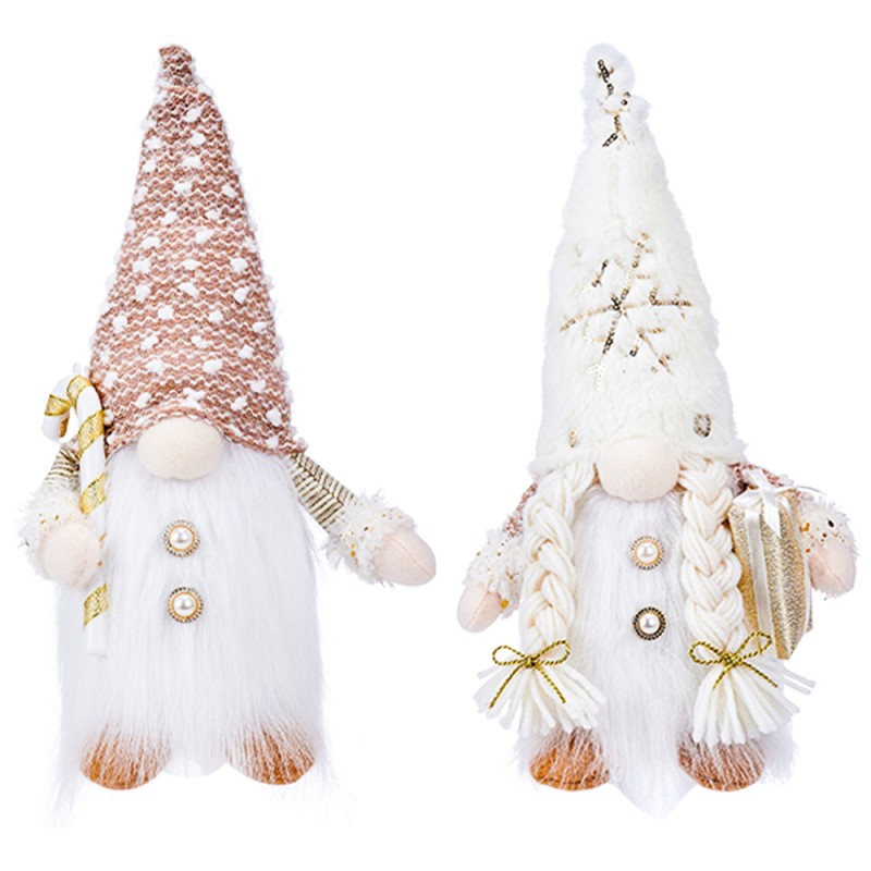 New Year's figurine Gnome with illumination under the Christmas tree 32 cm Girl White