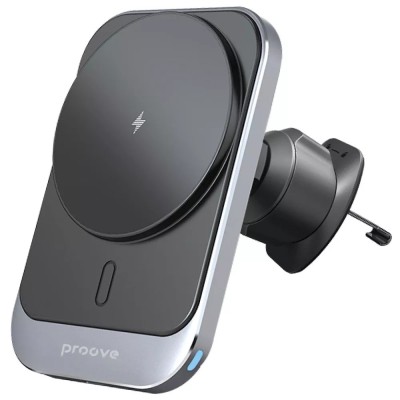 Proove Square Magnetic Pro 15W Metal Gray Car Holder with Wireless Charger