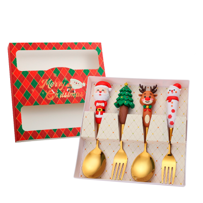 A set of cutlery in the New Year style Polished New Year Set 4 items Golden