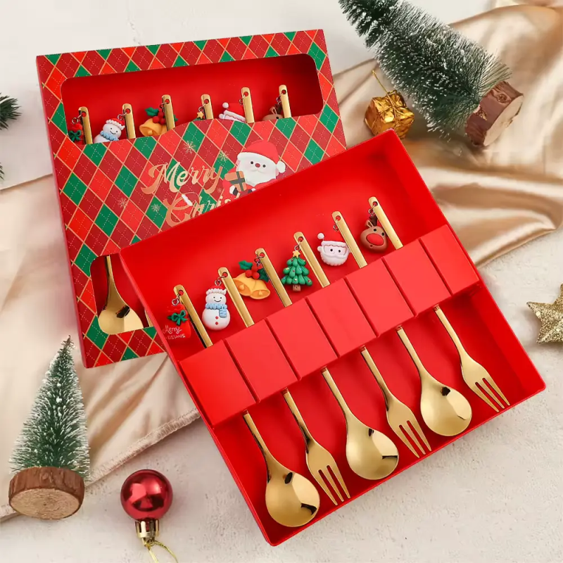 Cutlery set in New Year's style Polished New Year Set 6 items (with pendants) Golden