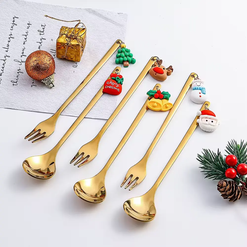 Cutlery set in New Year's style Polished New Year Set 6 items (with pendants) Golden