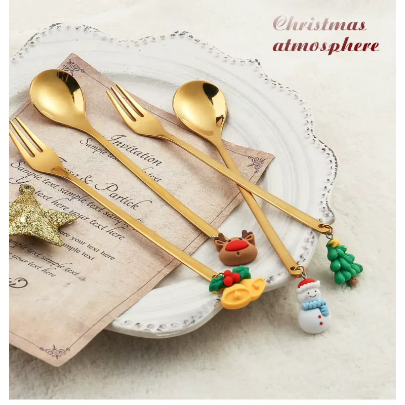 Cutlery set in New Year's style Polished New Year Set 6 items (with pendants) Golden