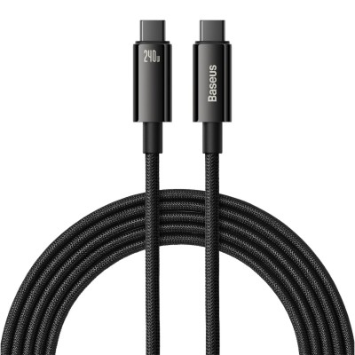 Кабель Baseus Tungsten Gold Data Cable 240W, Power Delivery 3.1, 480Mbps, Type-C to Type-C 3м Black (CAWJ040201)